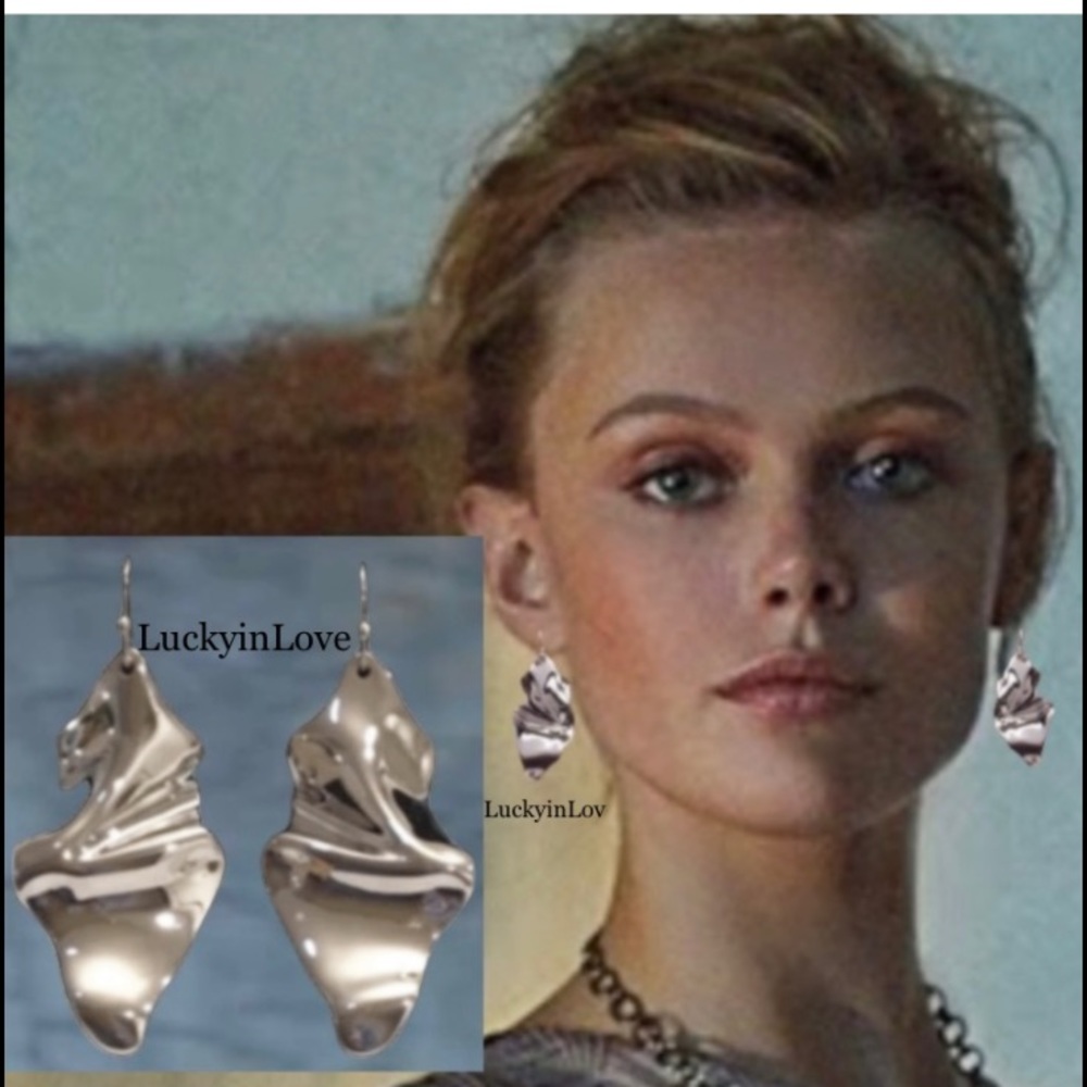 ALEXIS BITTAR • NEW Light weight Silver Draped Liquid Metal Leaf Drop Earrings - Picture 14 of 14